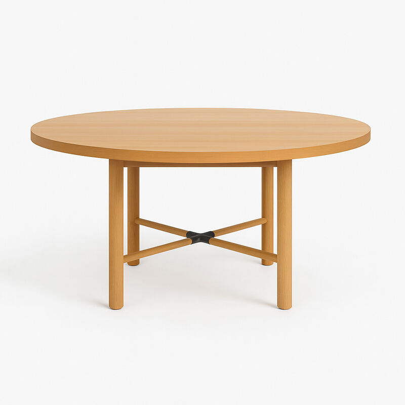 Solid Wood Round Dining Table with Four-Leg Base - φ110×75 cm Solid Oak ...