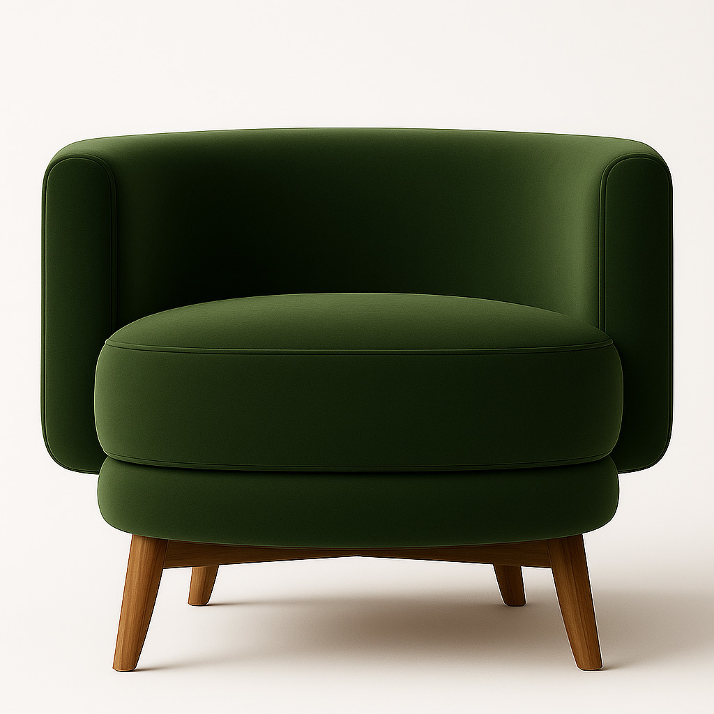 Modern Velvet Round Accent Chair with Solid Wood Legs and 82×75×75 cm ...
