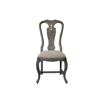 French Vintage Carved Dining Chair with Upholstered Seat