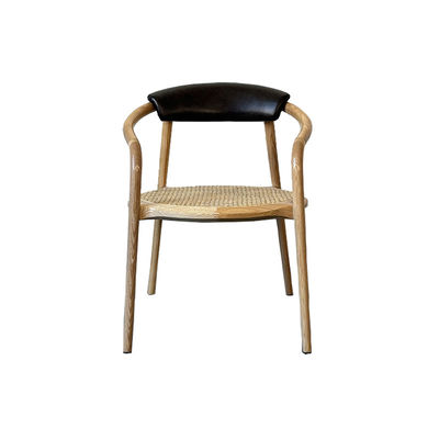 Modern Wishbone Style Dining Chair With Woven Seat And Leather Backrest