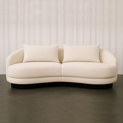 Modern Curved Boucle Sofa with Solid Wood Frame and Deep Cushions for Living Room