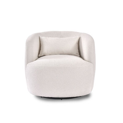 Modern 360-Degree Swivel Accent Chair with Boucle Fabric and Solid Wood Frame – Upholstered Barrel Lounge Chair