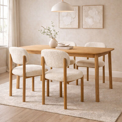 Nordic Solid Oak Accent Chair with Bouclé Upholstery and Ergonomic Backrest