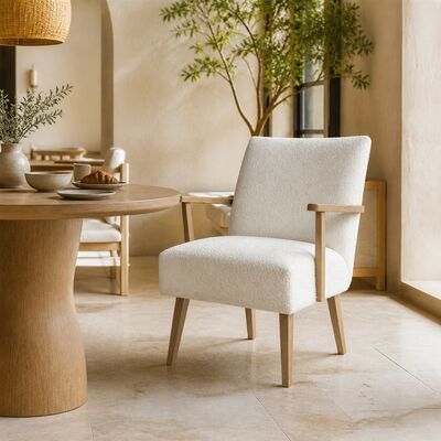 Modern Boucle Upholstered Wood Armchair  CYC-035