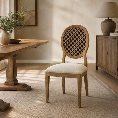 Oval Quatrefoil Back Upholstered Dining Chair CYC-060