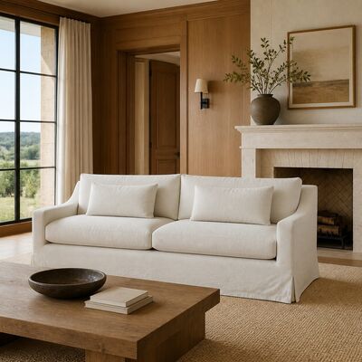 Transitional High-Back 3-Seater Slipcovered Sofa  SF-005
