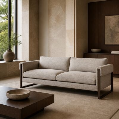 Mid-Century Modern 2-Seater Sofa with Exposed Walnut Wood Frame SF-007