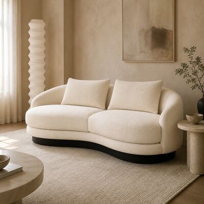 Sculptural Curved Boucle 2-Seater Sofa with Black Plinth Base SF-011